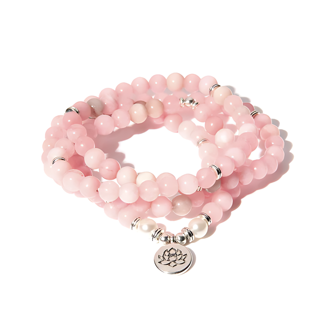 Natural Stone Mala Beads with Lotus Pendant