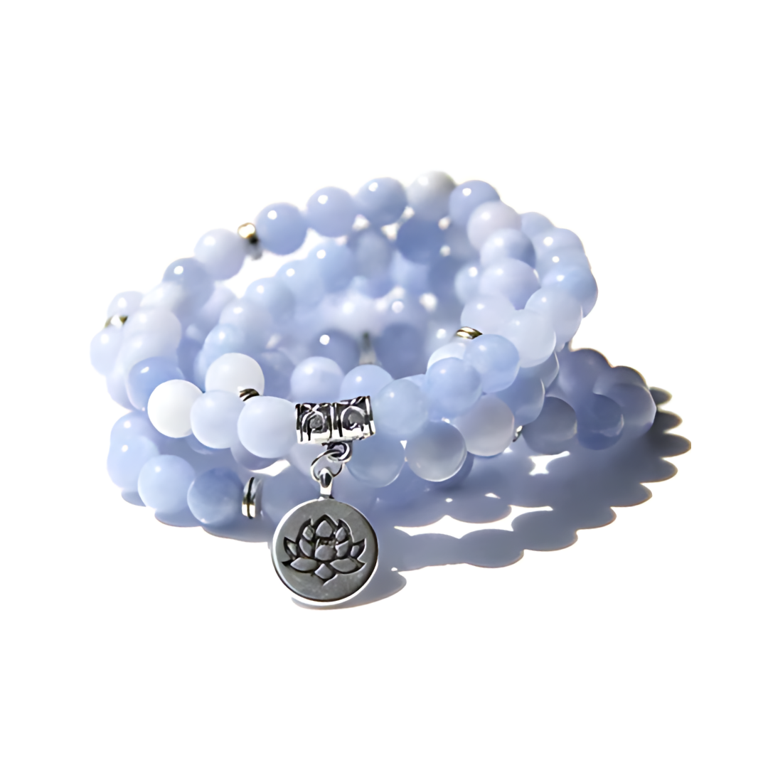 Natural Stone Mala Beads with Lotus Pendant