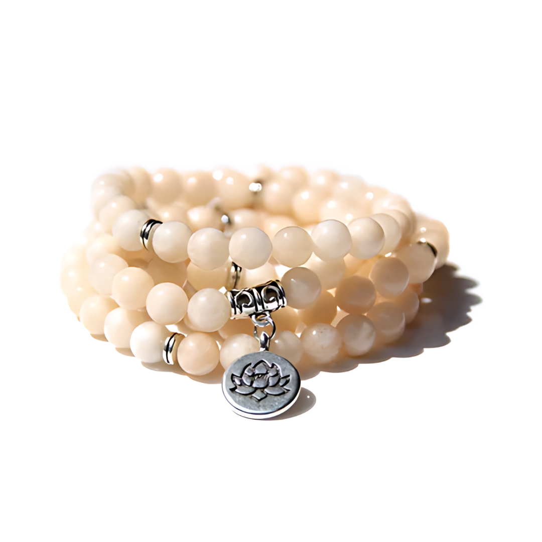 Natural Stone Mala Beads with Lotus Pendant